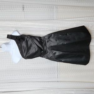 Dessy Collection  One Shoulder Black Satin Cocktail Bridesmaid LBD